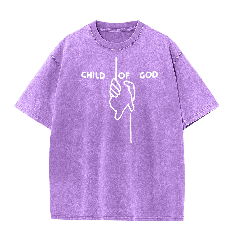 Christianartworkshop Artistic Child of God Unisex Washed T-Shirt: Hand - Cross Design and Eternal Faith - Purple - 5XL - image 5