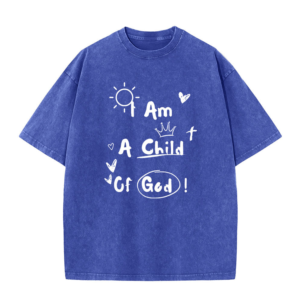 Christianartworkshop Vibrant Doodle Style I am a child of God Washed T-Shirt - Blue - 5XL - image 4