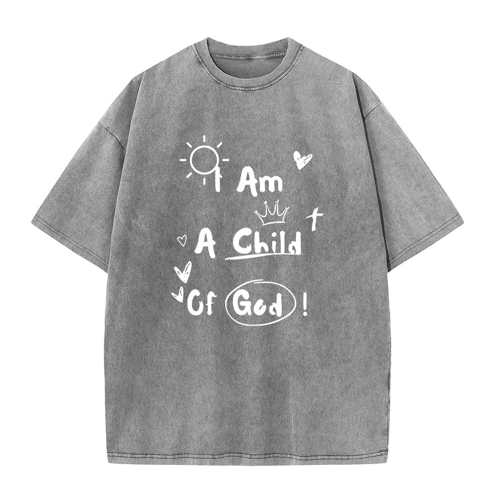 Christianartworkshop Vibrant Doodle Style I am a child of God Washed T-Shirt - Grey - 5XL - image 3