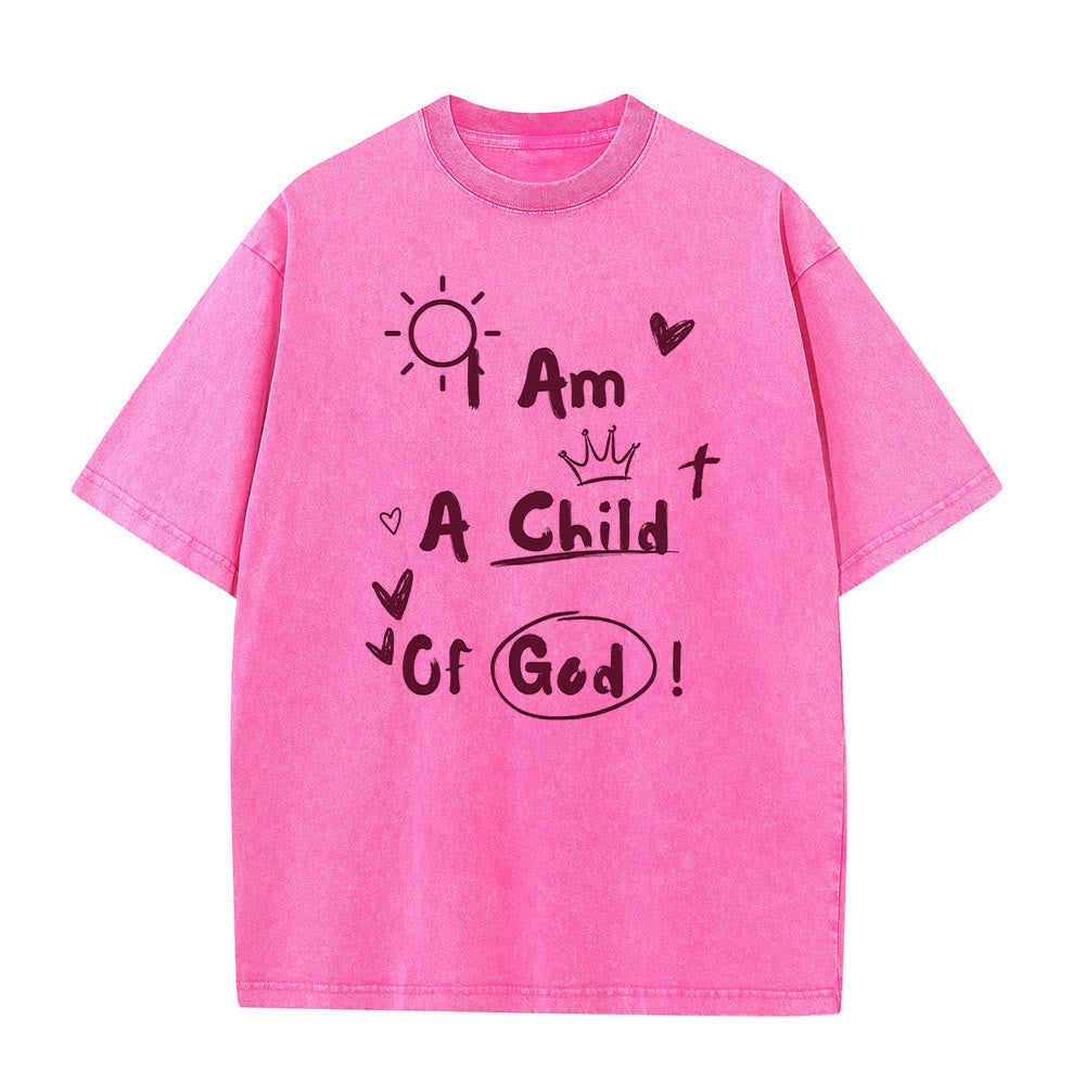 Christianartworkshop Vibrant Doodle Style I am a child of God Washed T-Shirt - Pink - 5XL - image 8
