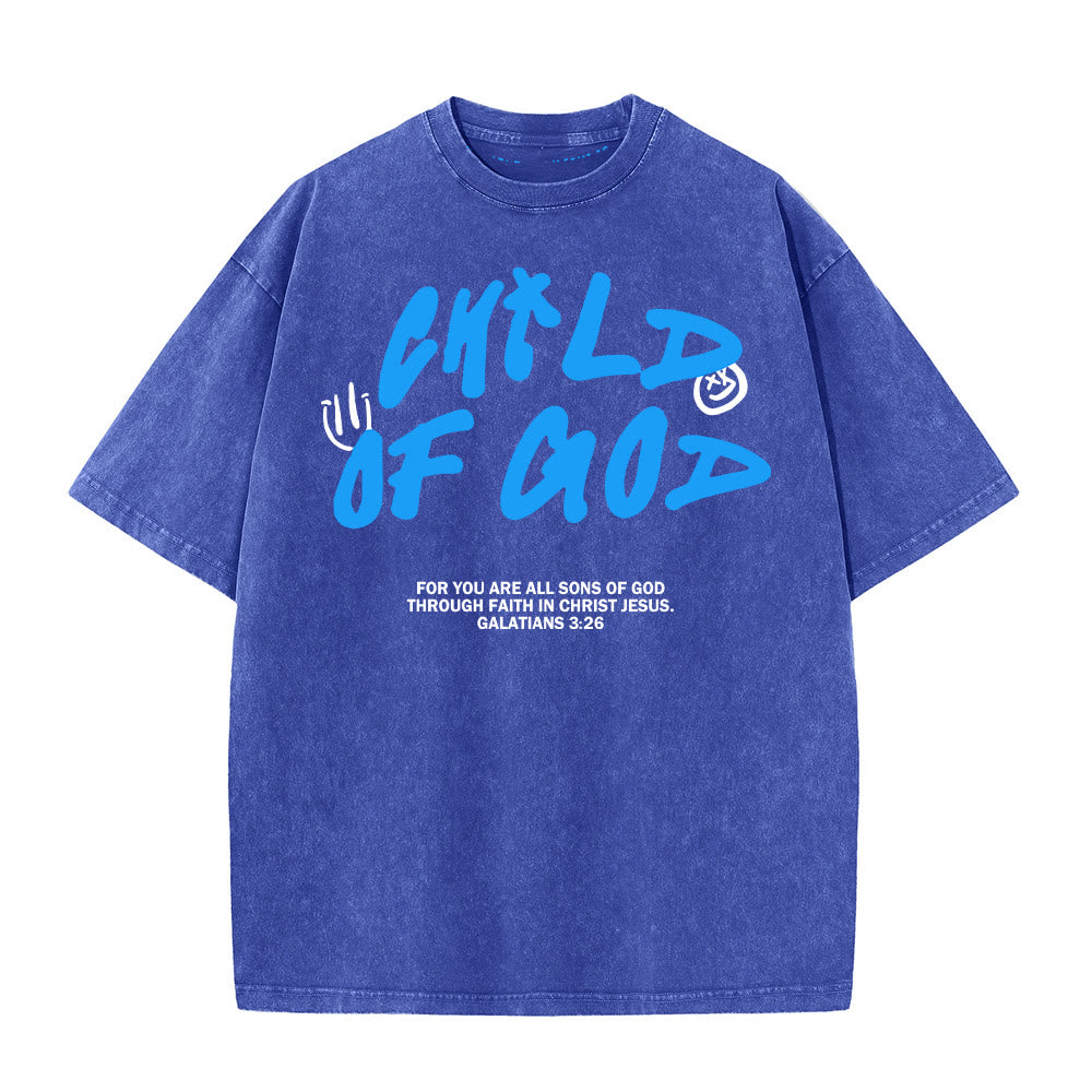 Christianartworkshop Vibrant Graffiti Style Child of God Unisex Washed T-Shirt - Blue - 5XL - image 4