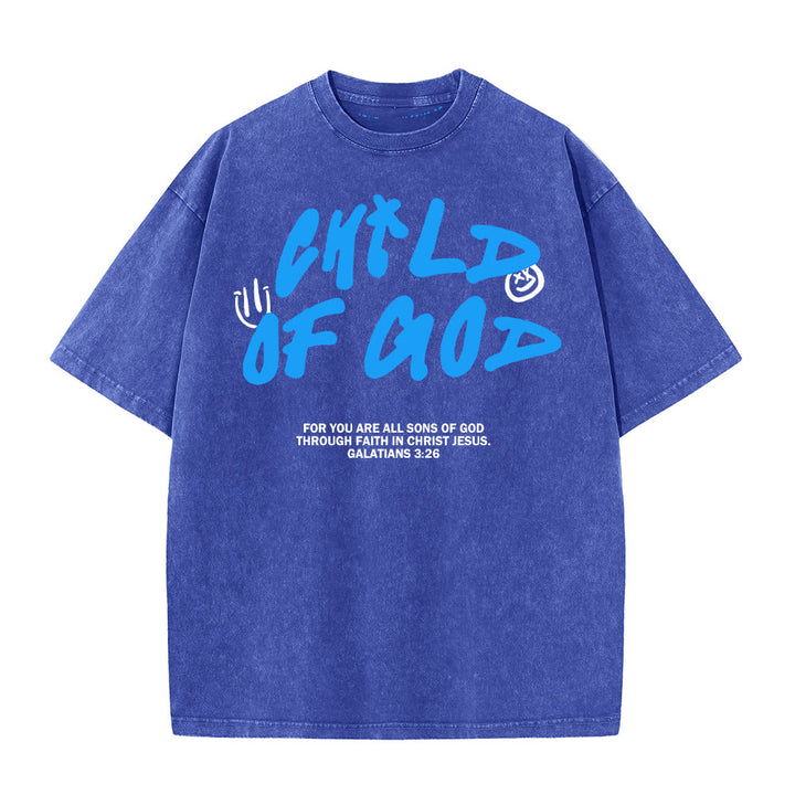 Christianartworkshop Vibrant Graffiti Style Child of God Unisex Washed T-Shirt - Blue - 5XL - image 4