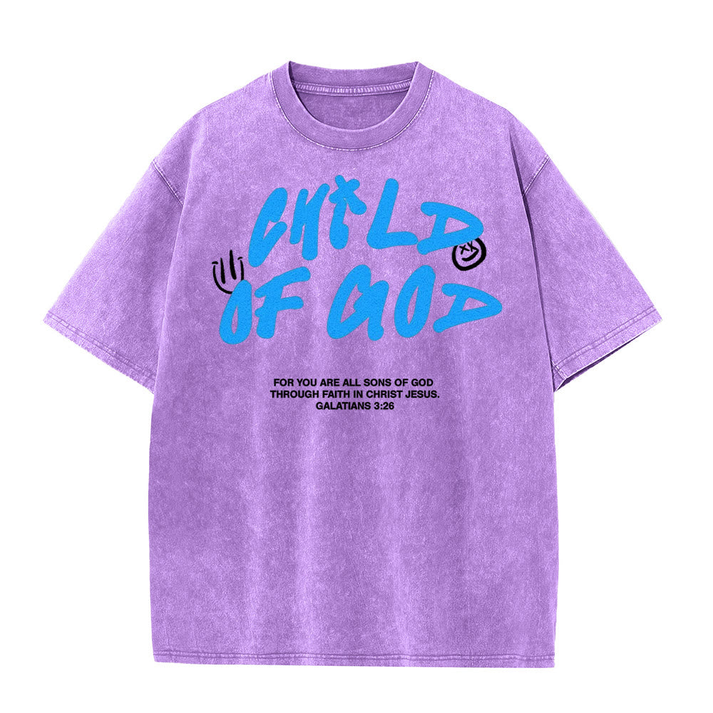 Christianartworkshop Vibrant Graffiti Style Child of God Unisex Washed T-Shirt - Purple - 5XL - image 5