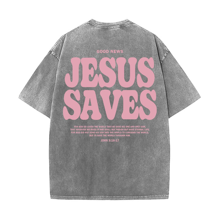 Christianartworkshop Jesus Saves Unisex Washed T-Shirt - Grey - 5XL - image 8