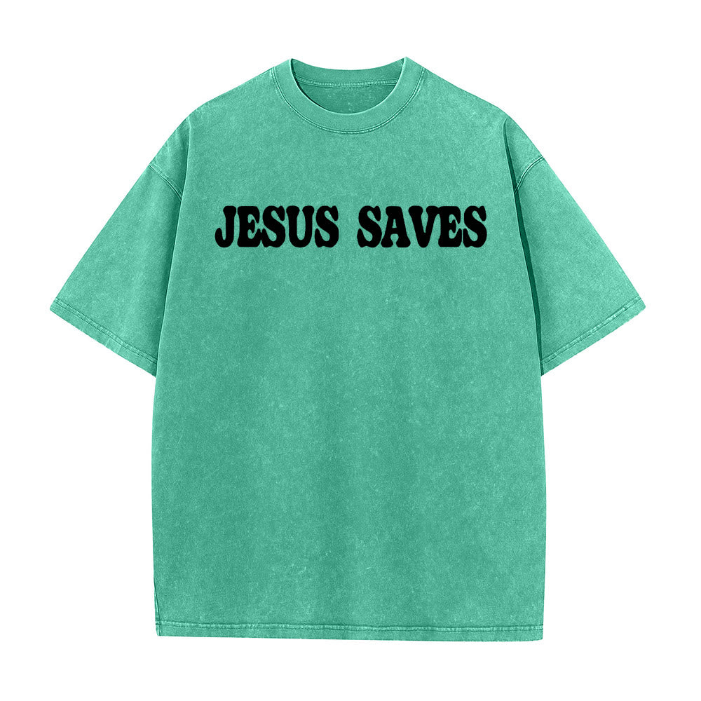 Christianartworkshop Jesus Saves Unisex Washed T-Shirt - image 15