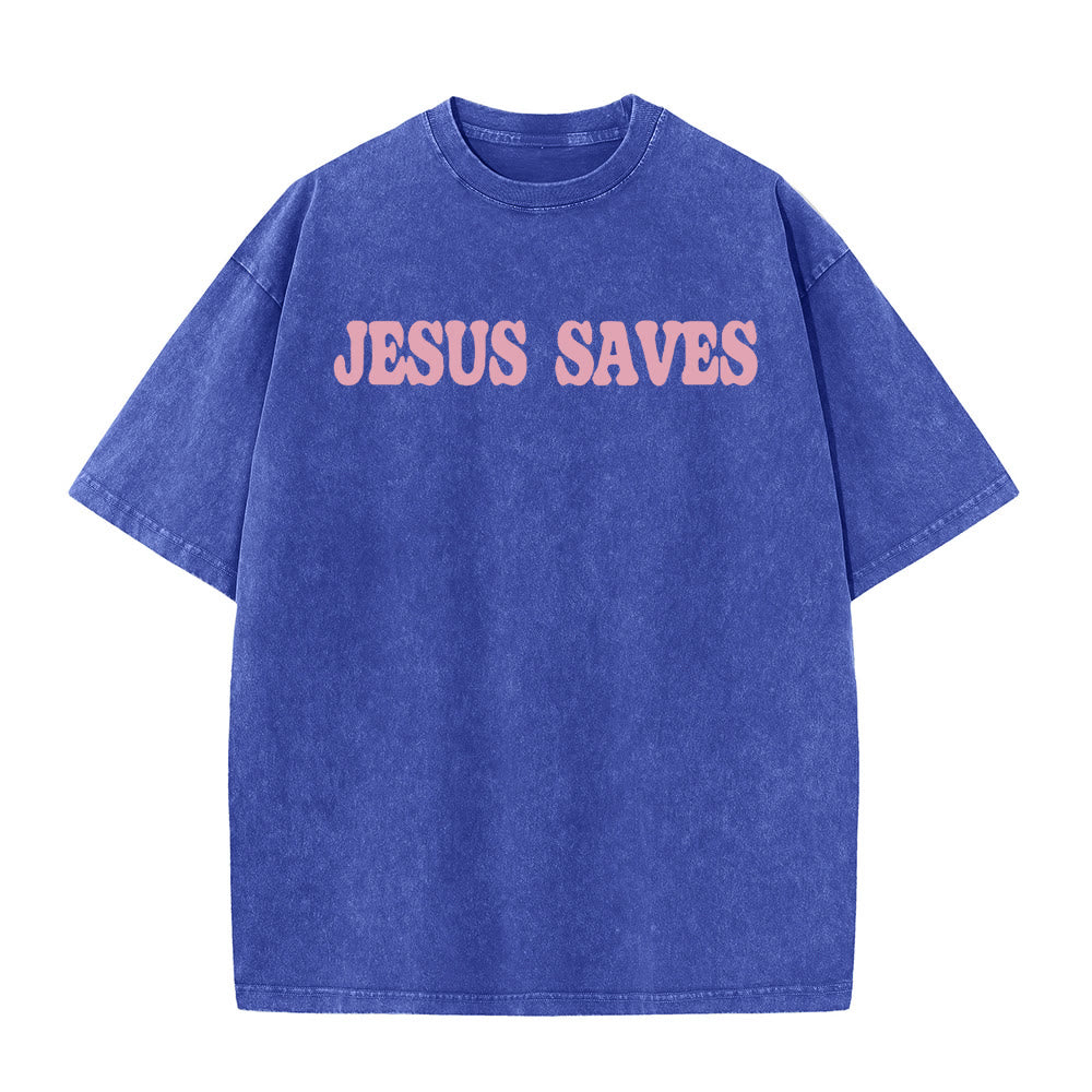 Christianartworkshop Jesus Saves Unisex Washed T-Shirt - image 11