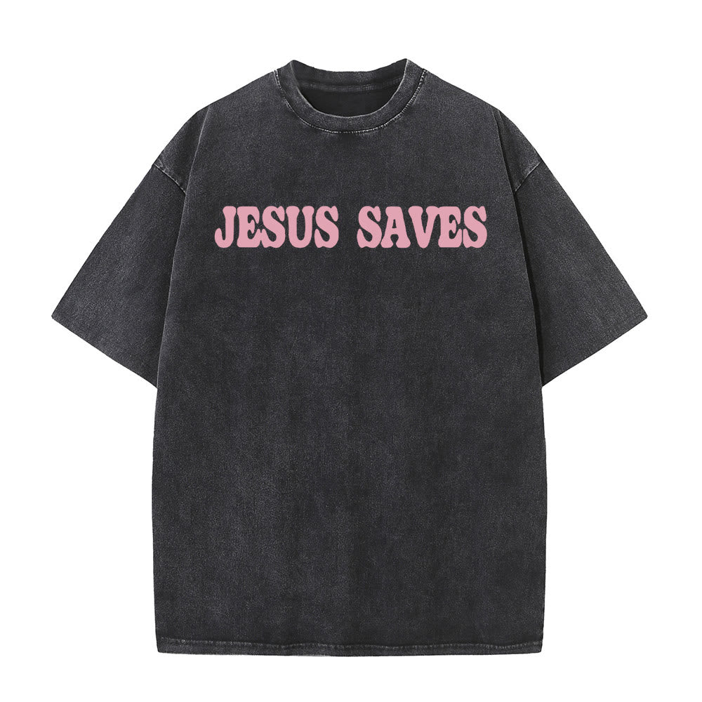 Christianartworkshop Jesus Saves Unisex Washed T-Shirt - image 5