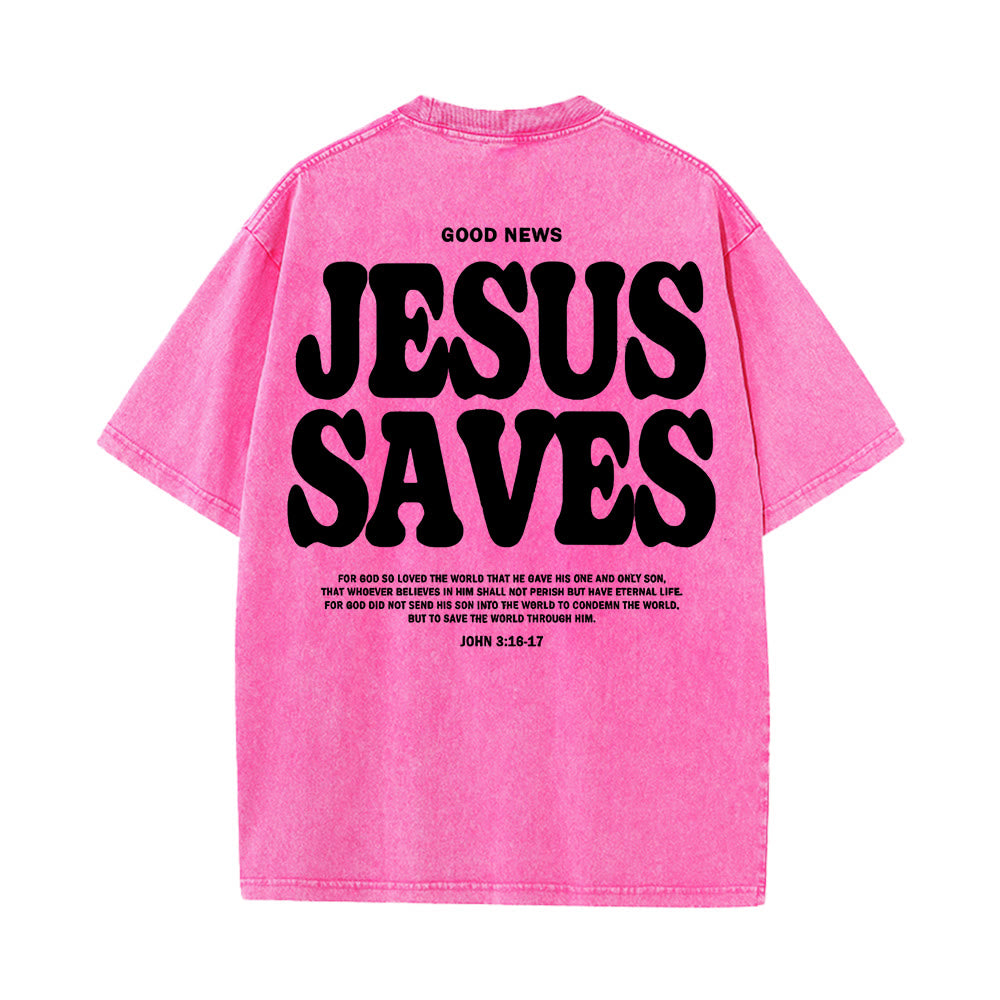Christianartworkshop Jesus Saves Unisex Washed T-Shirt - Pink - 5XL - image 12