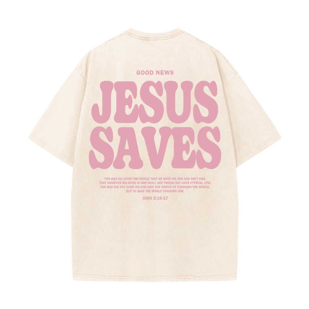Christianartworkshop Jesus Saves Unisex Washed T-Shirt - Apricot - 5XL - image 2