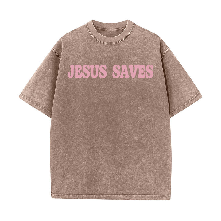 Christianartworkshop Jesus Saves Unisex Washed T-Shirt - image 17
