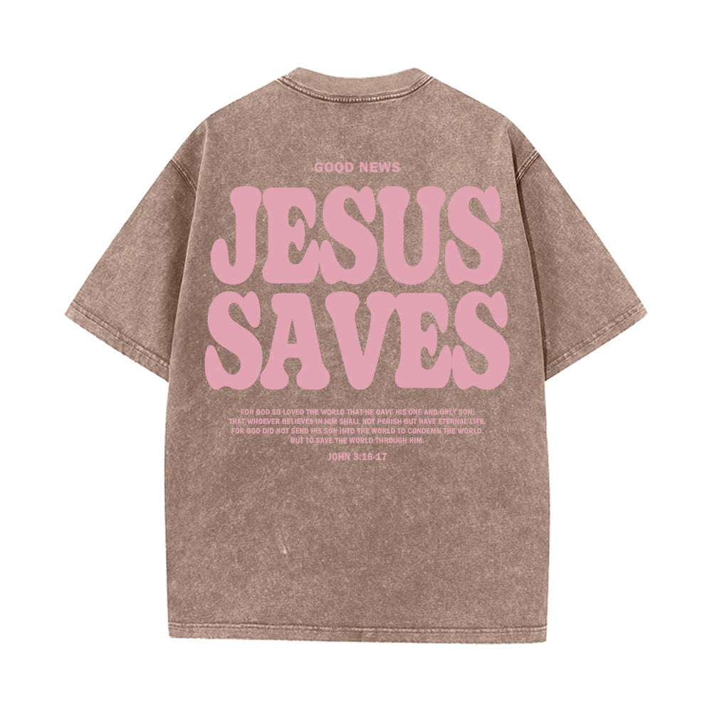 Christianartworkshop Jesus Saves Unisex Washed T-Shirt - Coffee - 5XL - image 16