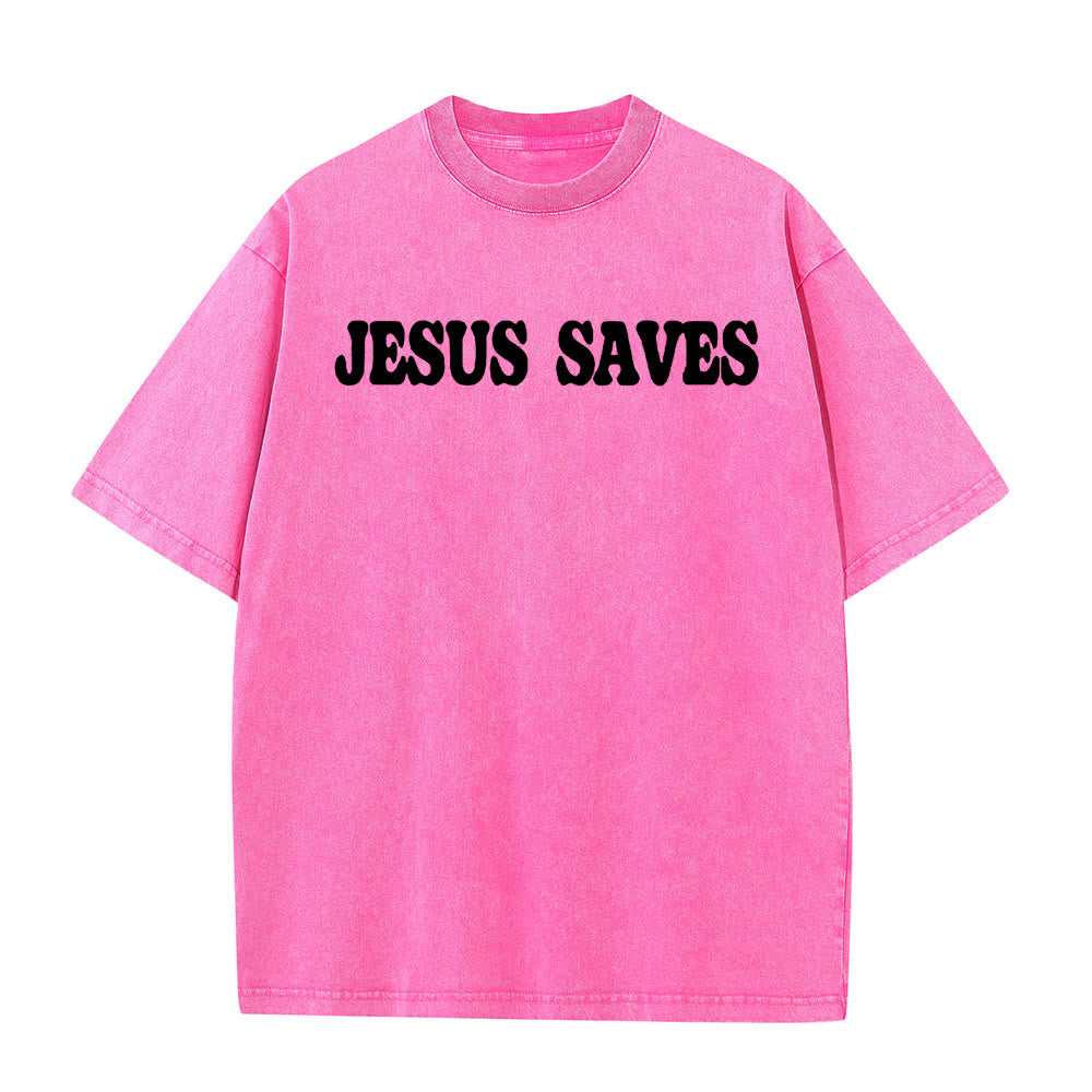 Christianartworkshop Jesus Saves Unisex Washed T-Shirt - image 13