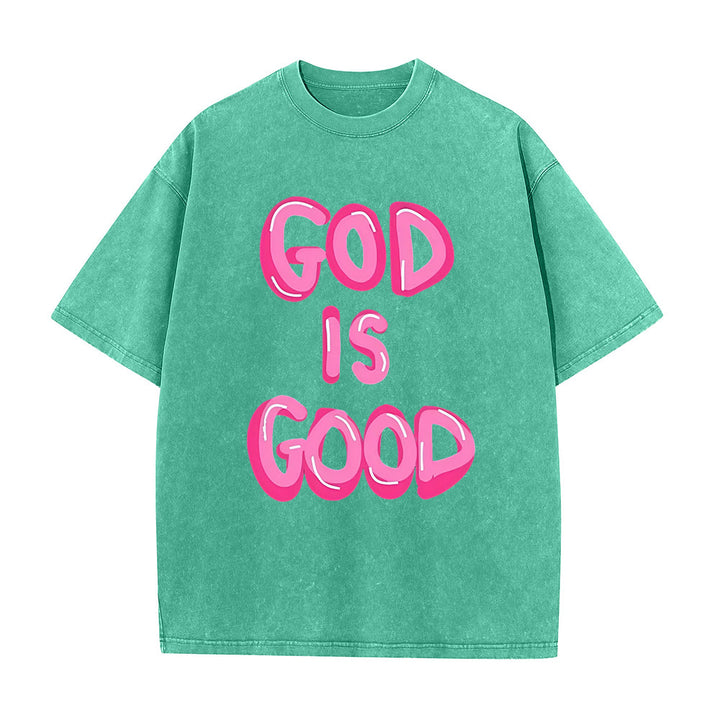 Christianartworkshop God Is Good Unisex Washed T-Shirt - Green - 5XL - image 2