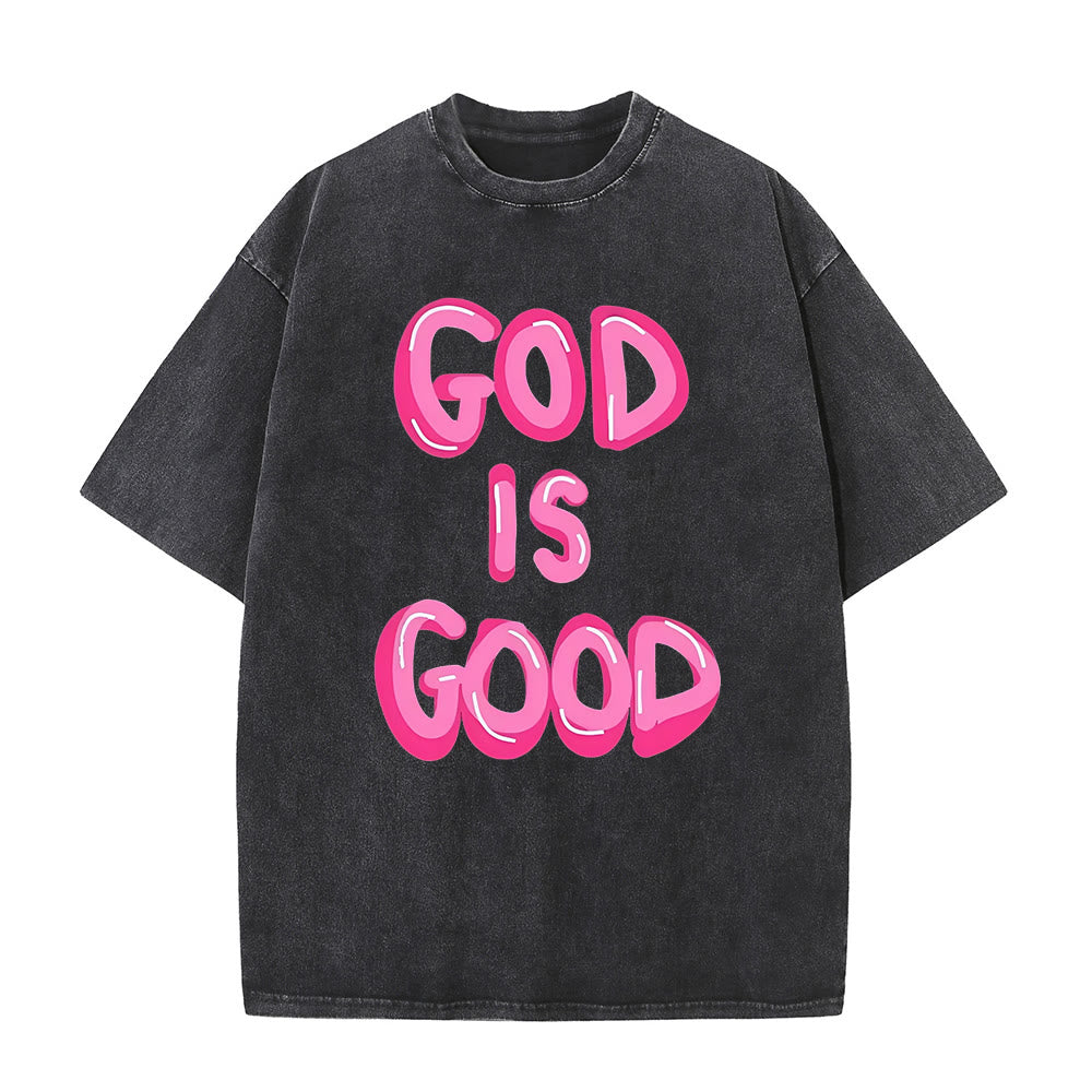 Christianartworkshop God Is Good Unisex Washed T-Shirt - Black - 5XL - image 1