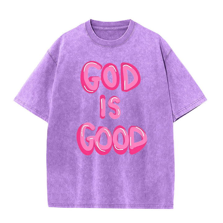 Christianartworkshop God Is Good Unisex Washed T-Shirt - Purple - 5XL - image 5