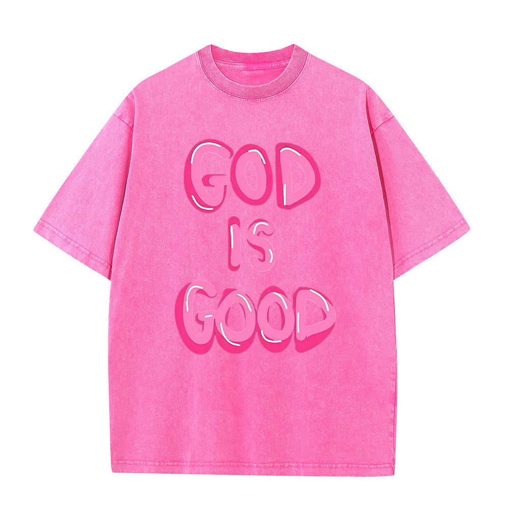 Christianartworkshop God Is Good Unisex Washed T-Shirt - Pink - 5XL - image 4