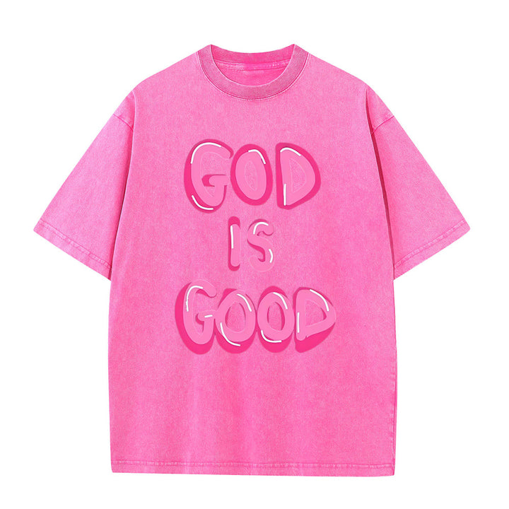 Christianartworkshop God Is Good Unisex Washed T-Shirt - Pink - 5XL - image 4