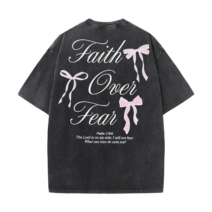 Christianartworkshop Faith Over Fear Unisex Washed T-Shirt - Black - 5XL - image 0