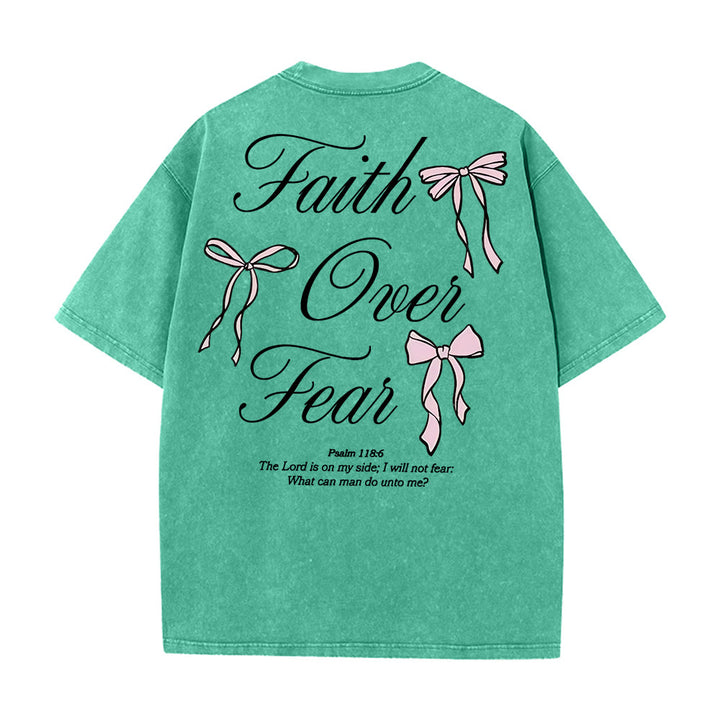 Christianartworkshop Faith Over Fear Unisex Washed T-Shirt - Green - 5XL - image 13