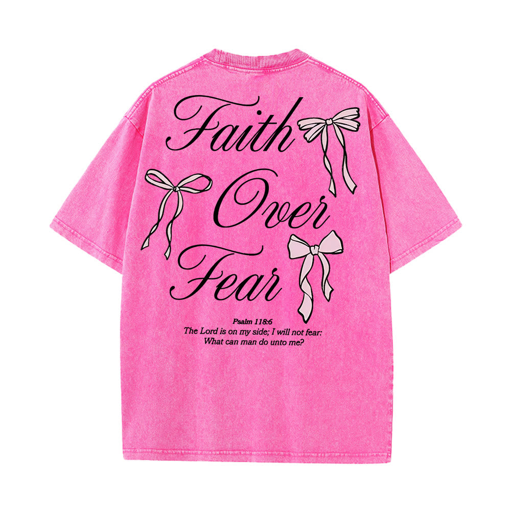 Christianartworkshop Faith Over Fear Unisex Washed T-Shirt - Pink - 5XL - image 17