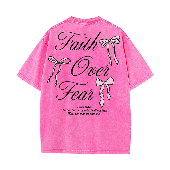 Christianartworkshop Faith Over Fear Unisex Washed T-Shirt - Pink - 5XL - image 17