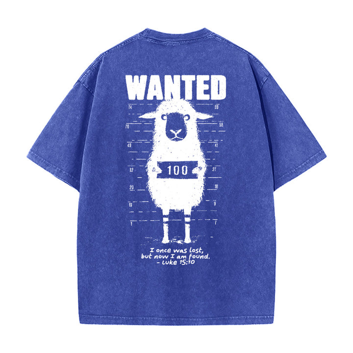 Christianartworkshop Wanted Sheep Unisex Washed T-shirt - Blue - 5XL - image 12