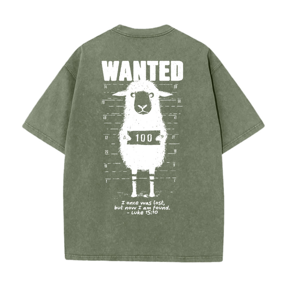 Christianartworkshop Wanted Sheep Unisex Washed T-shirt - Army Green - 5XL - image 4