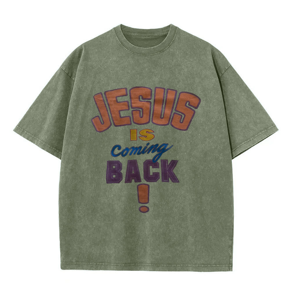 Christianartworkshop Jesus Is Coming Back Unisex Washed T-shirt - Army Green - 5XL - image 5