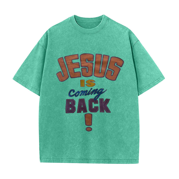 Christianartworkshop Jesus Is Coming Back Unisex Washed T-shirt - Green - 5XL - image 3