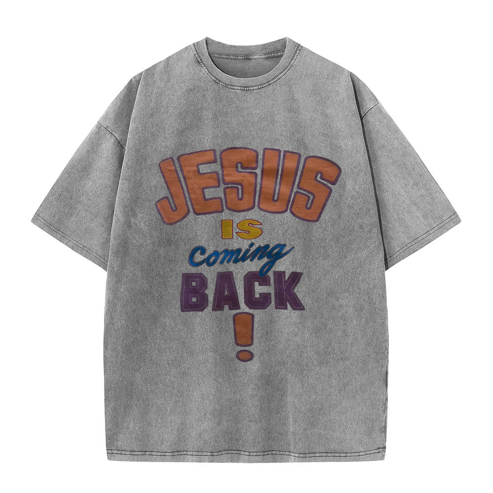 Christianartworkshop Jesus Is Coming Back Unisex Washed T-shirt - Grey - 5XL - image 7