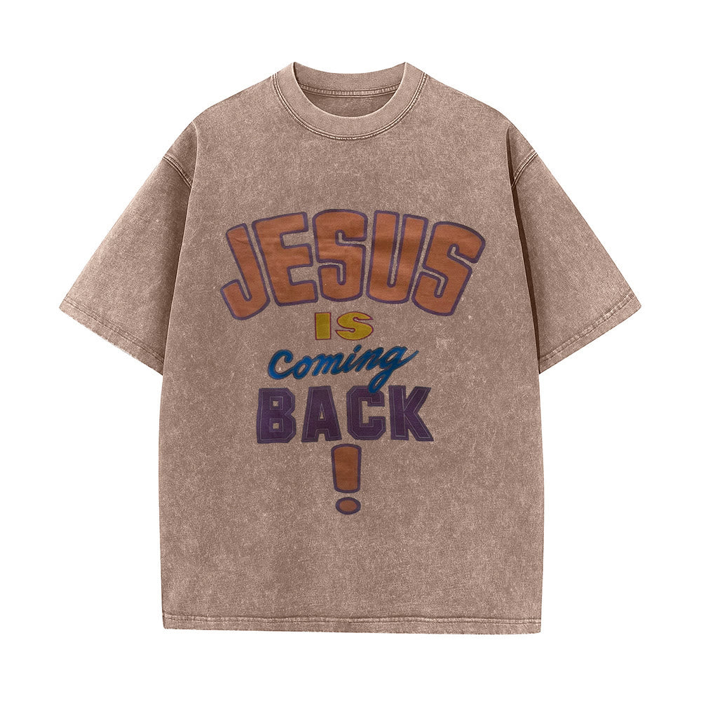Christianartworkshop Jesus Is Coming Back Unisex Washed T-shirt - Coffee - 5XL - image 4