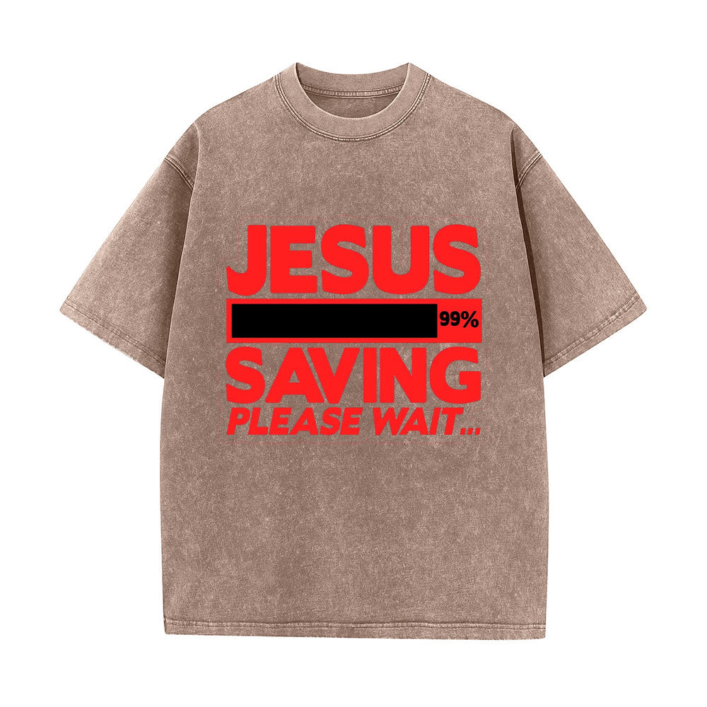 Christianartworkshop Jesus Saving Please Wait Unisex Washed T-shirt - Coffee - 5XL - image 8