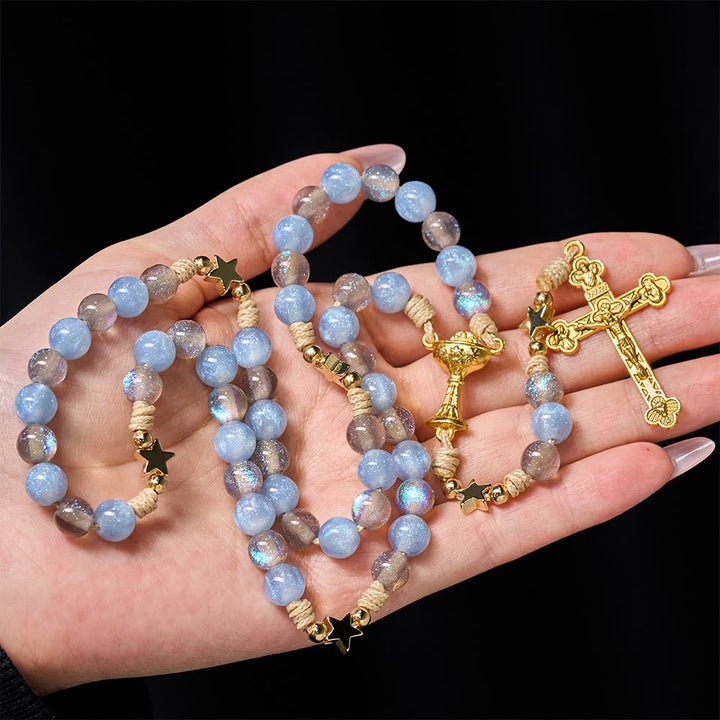 Christianartworkshop Starry Blue & Gray Holy Grail Rosary: Luminous Grace in Prayer - image 1