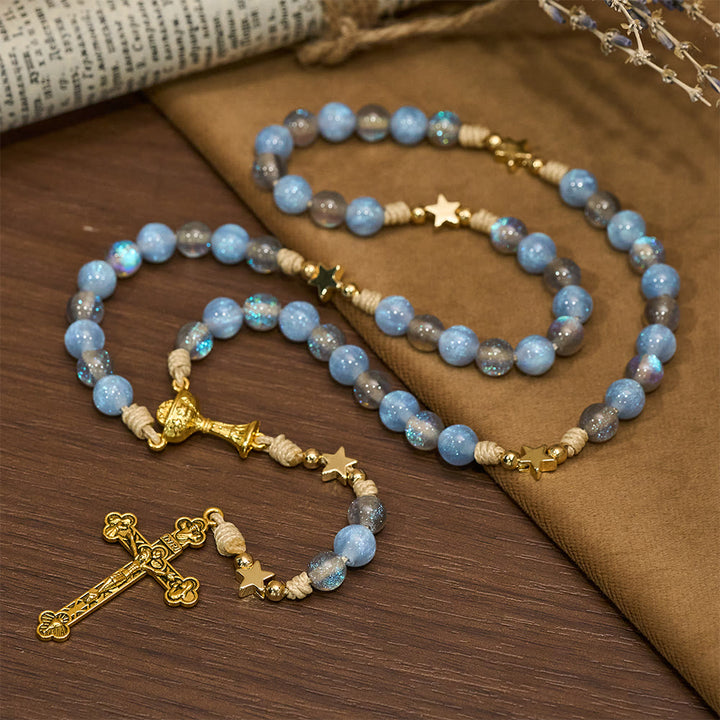 Christianartworkshop Starry Blue & Gray Holy Grail Rosary: Luminous Grace in Prayer - Starry Blue & Gray - image 0