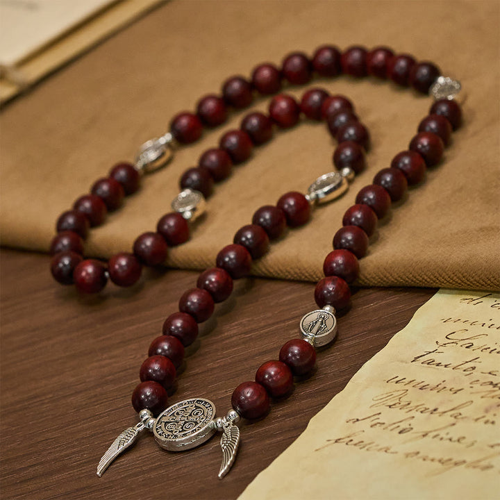 Christianartworkshop St. Benedict & Miraculous Medal Wooden Bead Dual Guardian Bracelet - image 9