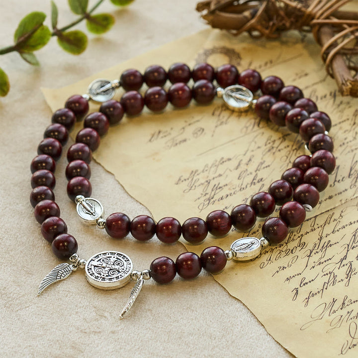Christianartworkshop St. Benedict & Miraculous Medal Wooden Bead Dual Guardian Bracelet - image 10