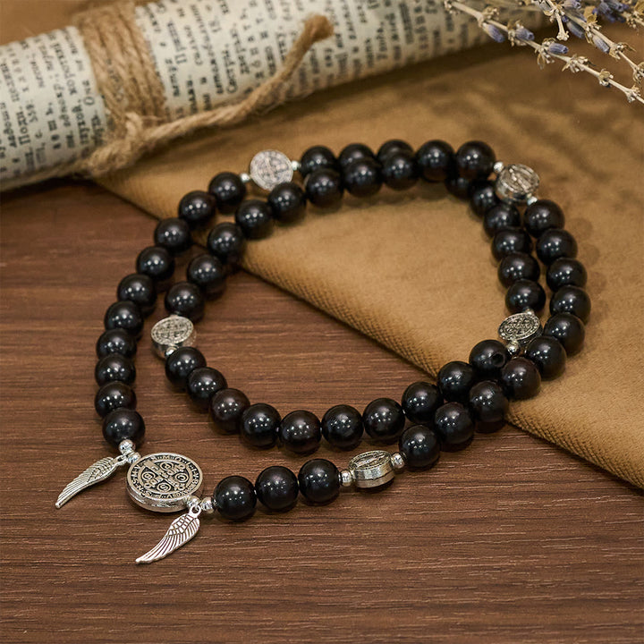 Christianartworkshop St. Benedict & Miraculous Medal Wooden Bead Dual Guardian Bracelet - image 4