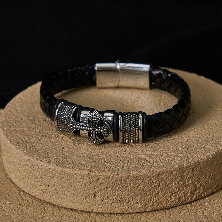 Christianartworkshop Classic Two-Tone Holy Cross Leather Bracelet with Braided Design - image 7