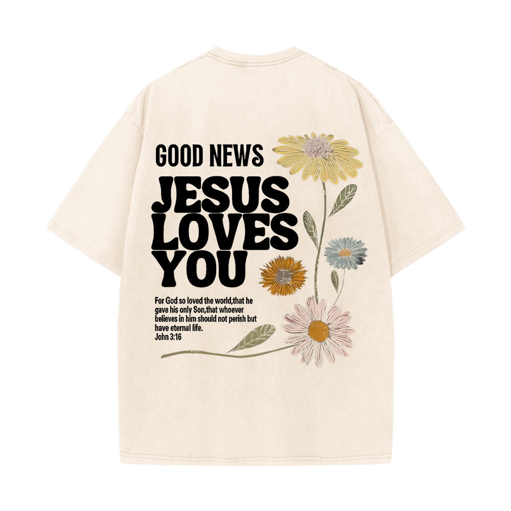 Christianartworkshop Good News Jesus Loves You Unisex Washed T-shirt - Apricot - 5XL - image 14