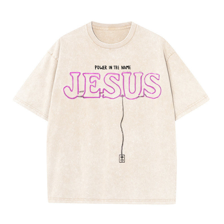 Christianartworkshop Power in the Name Jesus Unisex Washed T-shirt - Apricot - 5XL - image 3
