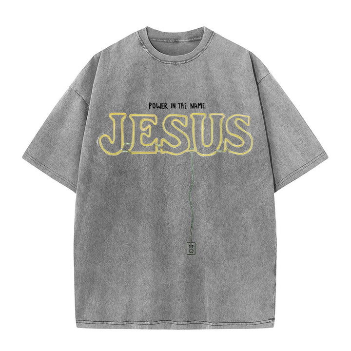 Christianartworkshop Power in the Name Jesus Unisex Washed T-shirt - Grey - 5XL - image 1