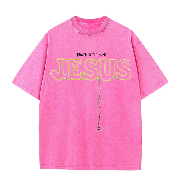 Christianartworkshop Power in the Name Jesus Unisex Washed T-shirt - Pink - 5XL - image 8