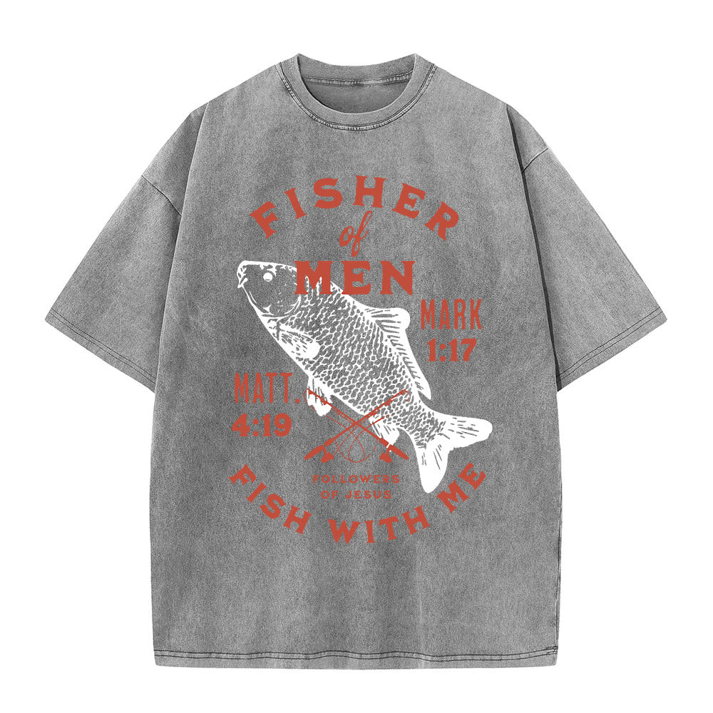 Christianartworkshop Followers of Jesus Fisher of Men Unisex Washed T-Shirt - Grey - 5XL - image 3