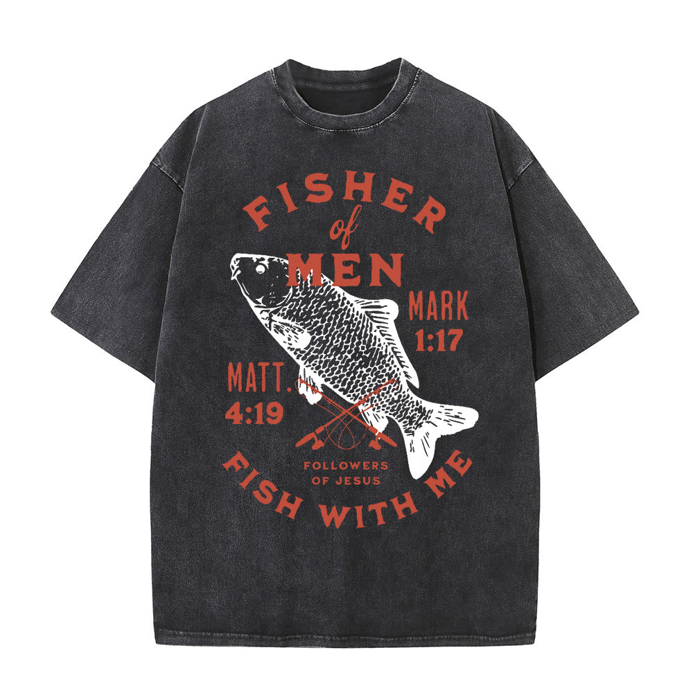 Christianartworkshop Followers of Jesus Fisher of Men Unisex Washed T-Shirt - Black - 5XL - image 1