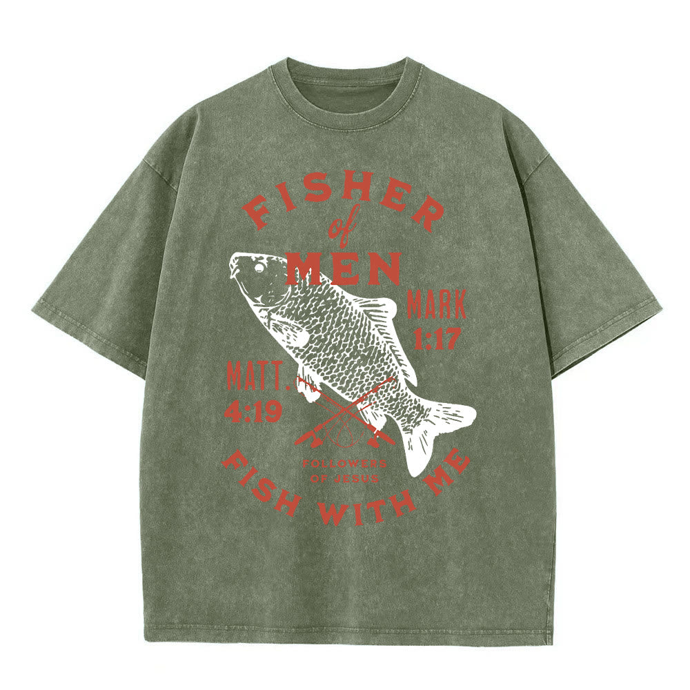 Christianartworkshop Followers of Jesus Fisher of Men Unisex Washed T-Shirt - Army Green - 5XL - image 4