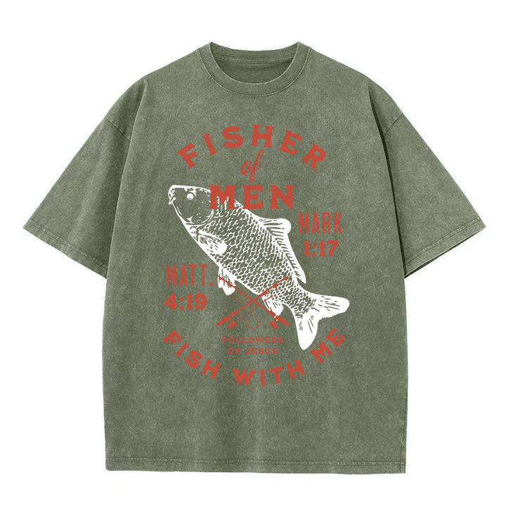 Christianartworkshop Followers of Jesus Fisher of Men Unisex Washed T-Shirt - Army Green - 5XL - image 4