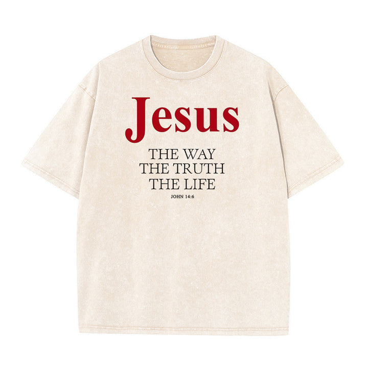 Christianartworkshop Jesus The Way The Truth The Life Unisex Washed T - Shirt - Apricot - 5XL - image 0