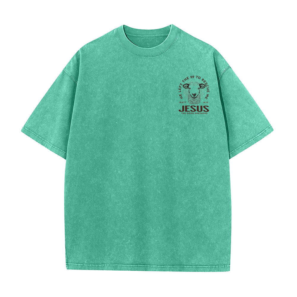 Christianartworkshop "He Left The 99 To Rescue Me" Unisex Washed T-Shirt - image 17