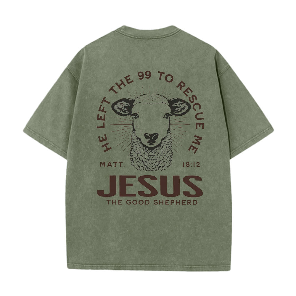 Christianartworkshop "He Left The 99 To Rescue Me" Unisex Washed T-Shirt - Army Green - 5XL - image 6