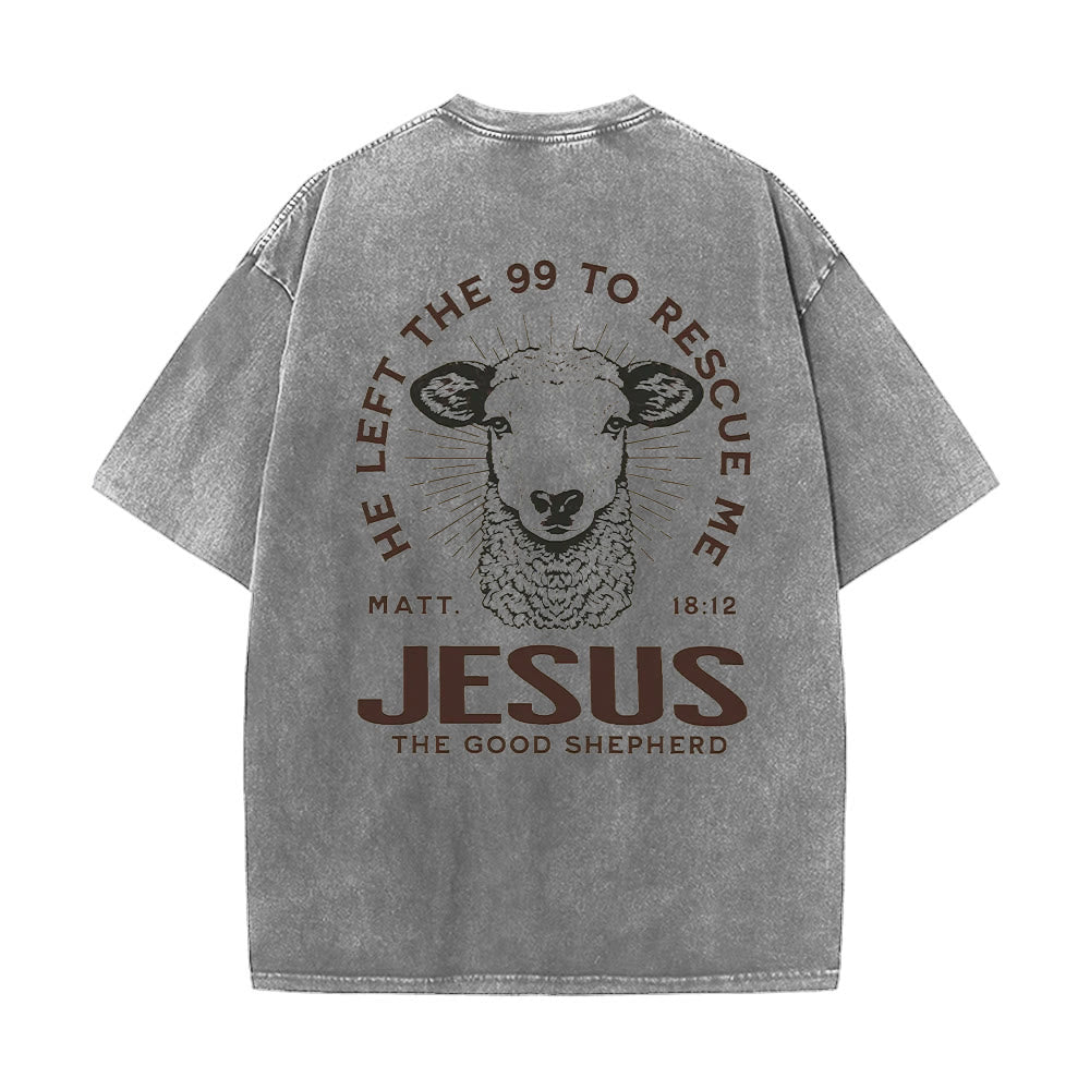 Christianartworkshop "He Left The 99 To Rescue Me" Unisex Washed T-Shirt - Grey - 5XL - image 4